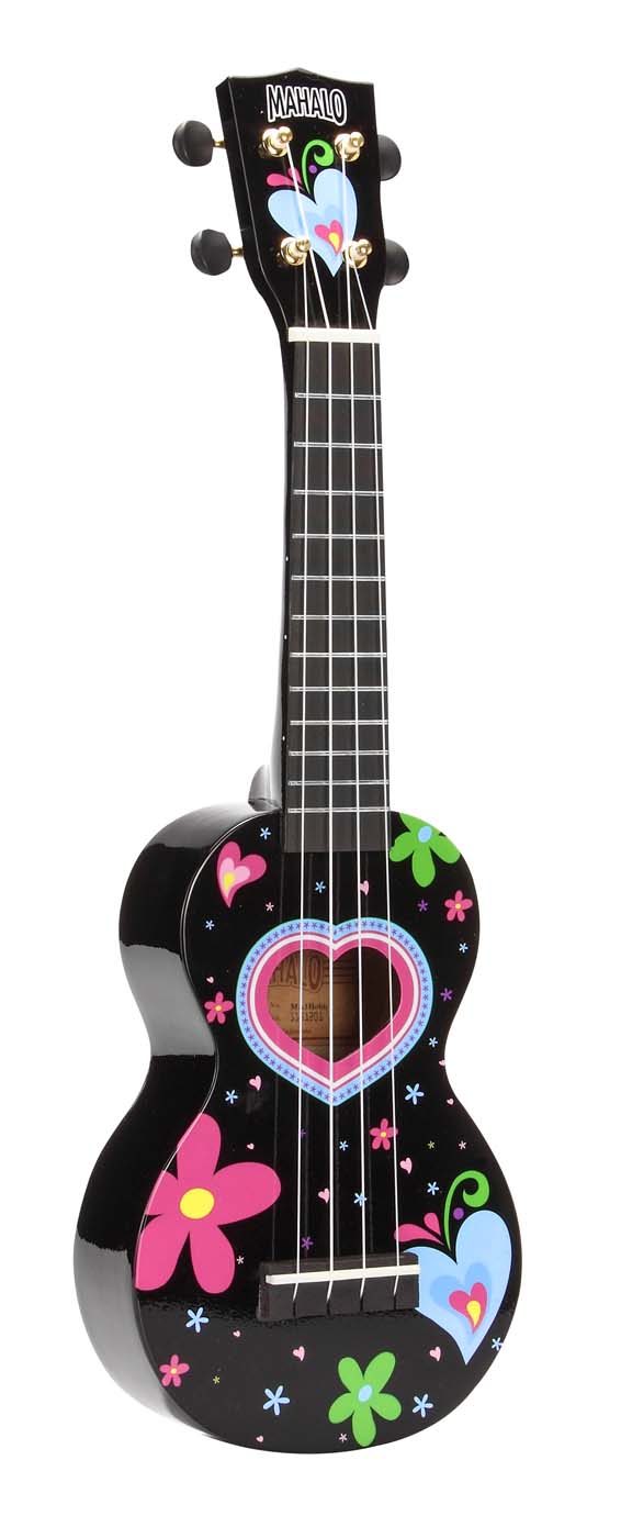 Mahalo Art Series Sopran Ukulele - Heart (Black) Med taske