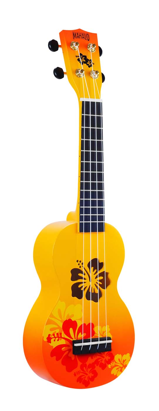 Mahalo Designer Series Sop Uke - Hibiscus (Orange Burst) Med taske