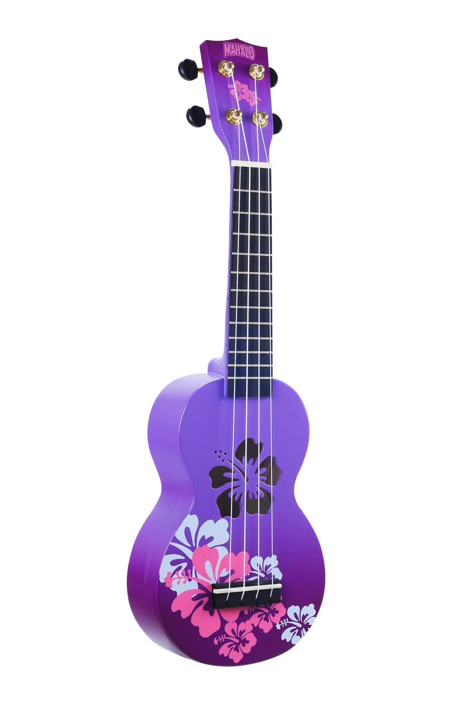 Mahalo Designer Series Sop Uke - Hibiscus (Purple Burst) Med taske