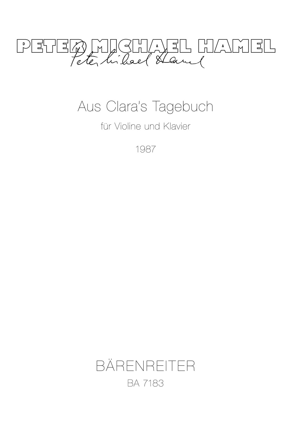 Aus Claras Tagebuch - Hamel, Peter Michael