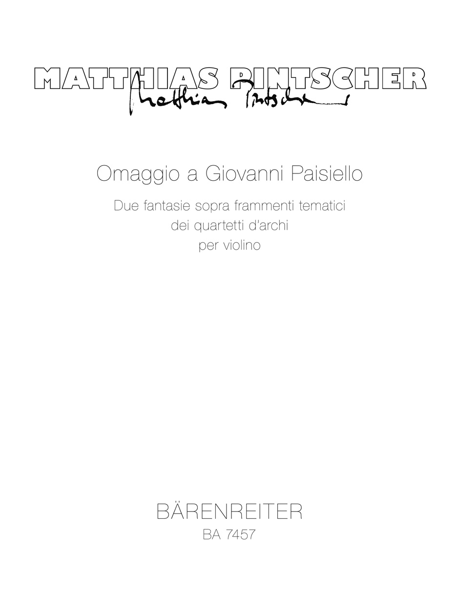 Omaggio a Giovanni Paisiello. - Pintscher, Matthias