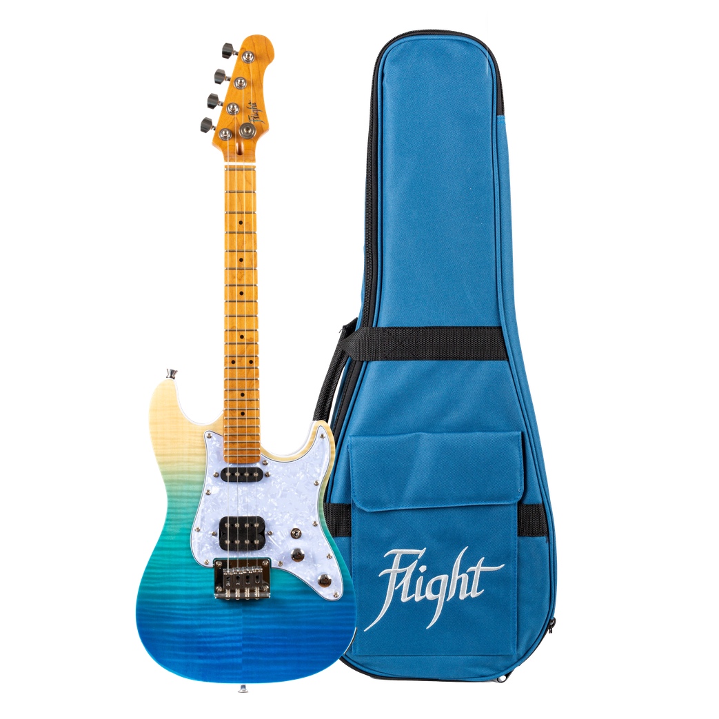 Pathfinder Tenor Electric Ukulele - Trans Blue : Double-cut Shape. Solid body
