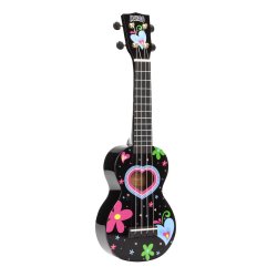 Mahalo Art Series Sopran Ukulele - Heart (Black) Med taske