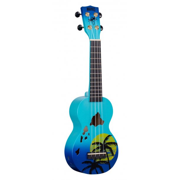 Mahalo Designer Series Soprano Uke - Hawaii (Blue Burst) Med taske