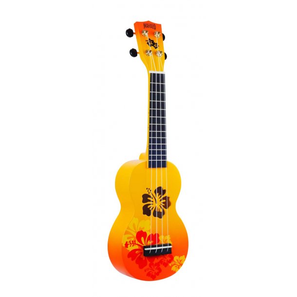 Mahalo Designer Series Sop Uke - Hibiscus (Orange Burst) Med gig bag