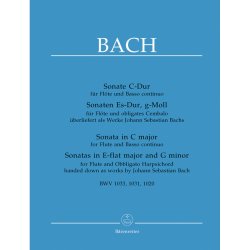 Sonata in C major for Flute and Basso Continuo / Sonatas in E-flat major and G minor for Flute and Obbligato Harpsichord - Bach, Johann Sebastian