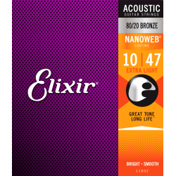 Elixir strings Nanoweb Extra Light Acoustic Western guitar 10-47