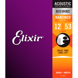 Elixir strings Nanoweb Extra Light Bronche Acoustic Western guitar 12-53