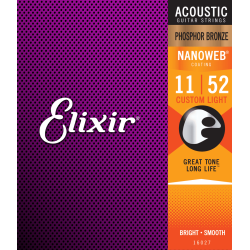 Elixir strings Nanoweb Custom Light Phosphor Bronche Acoustic Western guitar 11-52