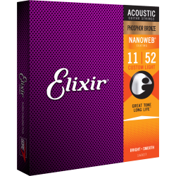 Elixir strings Nanoweb Custom Light Phosphor Bronche Acoustic Western guitar 11-52