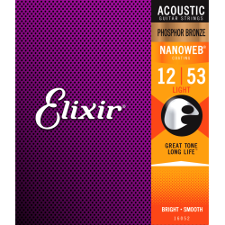 Elixir strings Nanoweb Light Phosphor Bronche Acoustic Western guitar 12-53