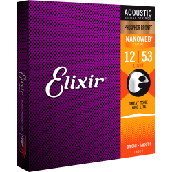 Elixir strings Nanoweb Light Phosphor Bronche Acoustic Western guitar 12-53