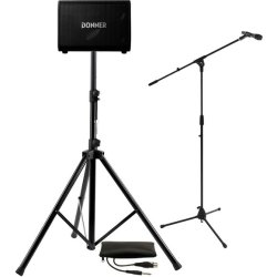 Mikrofonpakke + mikrofonstativ m. aktiv h�jttaler, stativ og record mikrofon