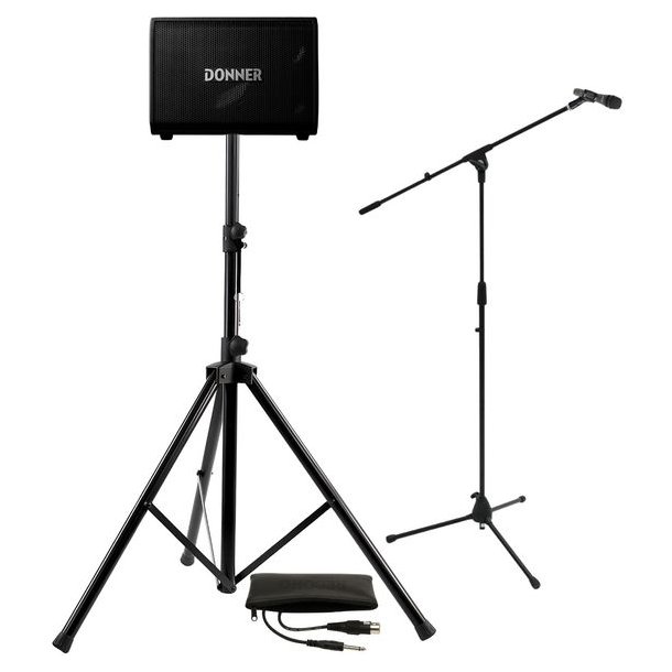 Mikrofonpakke + mikrofonstativ m. aktiv h�jttaler, stativ og record mikrofon