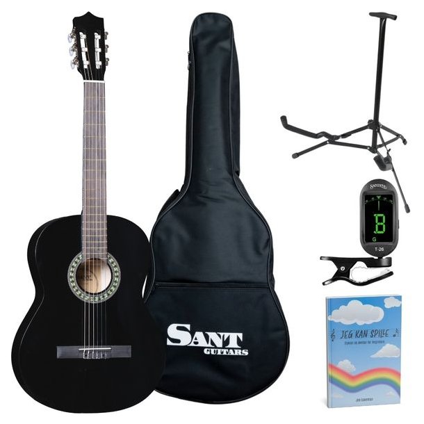 Begynder guitarpakke m. Sant CL-50-BK spansk guitar sort (4/4)