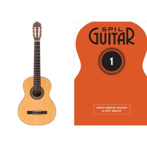 Pakketilbud med Santana Classical 17SA b�rne spansk guitar satin 3/4 + Spil guitar 1 bogen