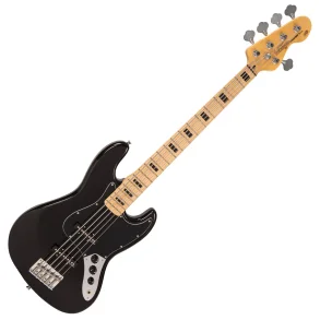 Vintage V49 5 String Coaster Series Bass Guitar: Gloss Black