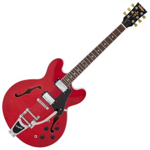 Vintage Semi-Acoustic Guitar With Bigsby: Cherry Red