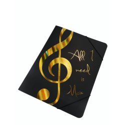 Elastic folder ''All I need is Music'' golden : A4