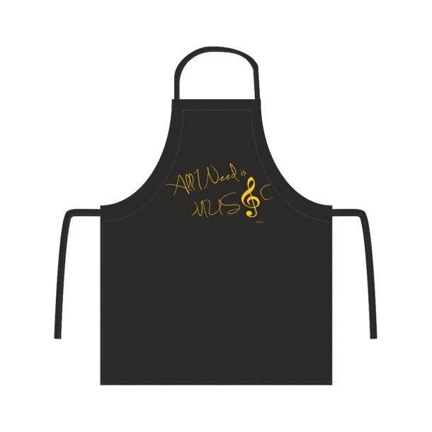 Apron ''All I need is music'' black/gold : (embroidered) 85*69,5 cm