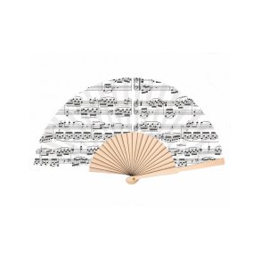 Hand fan noteline white wood : L: 23 cm
