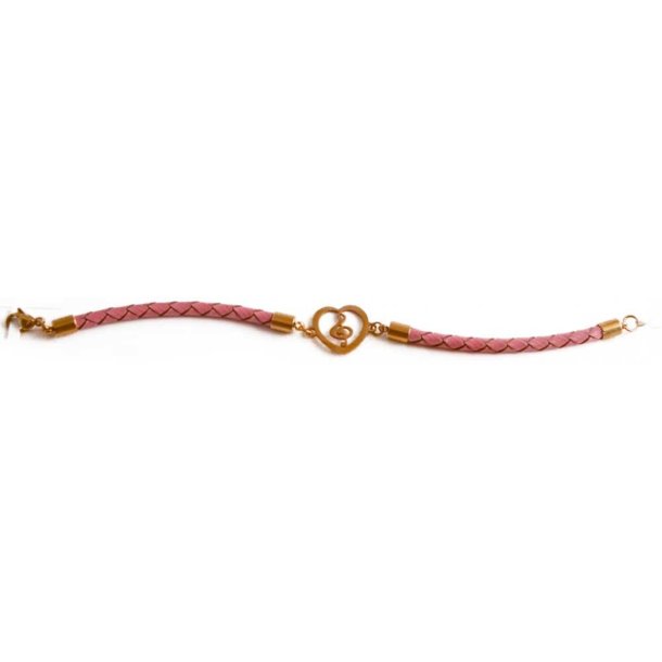 Armbnd Hjerteformet Charm med node : Pink Lder