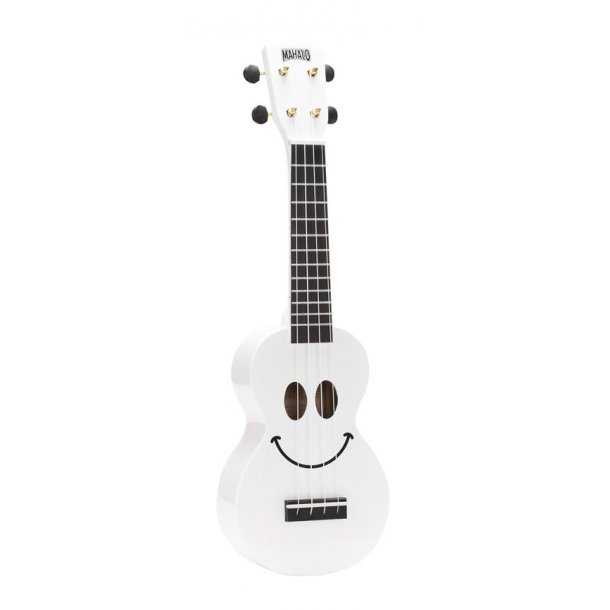 Mahalo Smiley Series Soprano Ukulele - White With gig bag