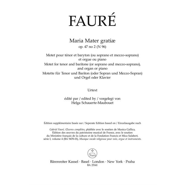 Maria Mater grati&aelig; : N 96 - Op. 47 No. 2
