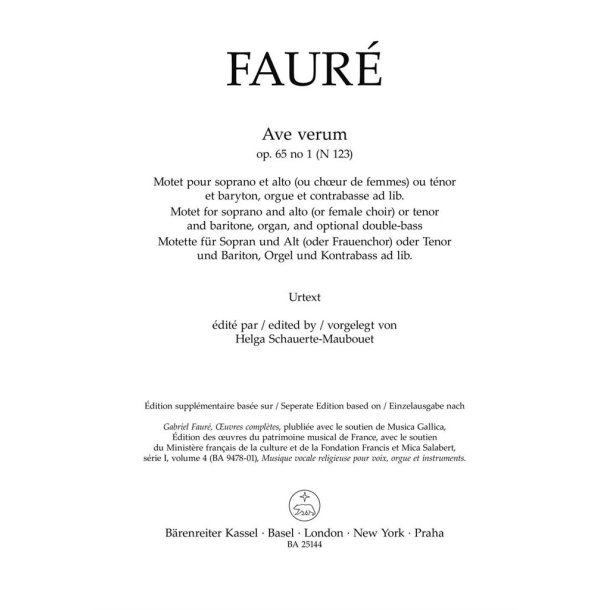Ave verum : N 123 - Op. 65 No. 1