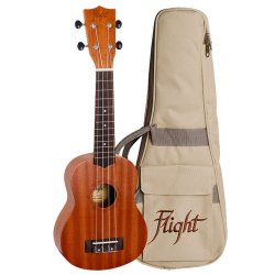 Soprano Ukulele frn Flight - i Sapele tr med kvalitets vska