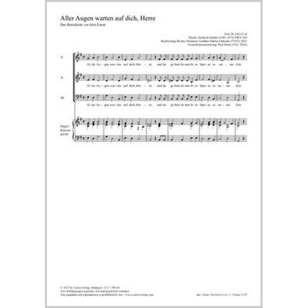 Aller Augen warten auf dich, Herre : Das Benedicite vor dem Essen - E minor - SWV 429