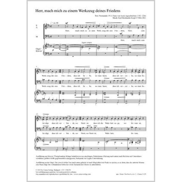 Herr, mach mich zum Werkzeug deines Friedens : D major
