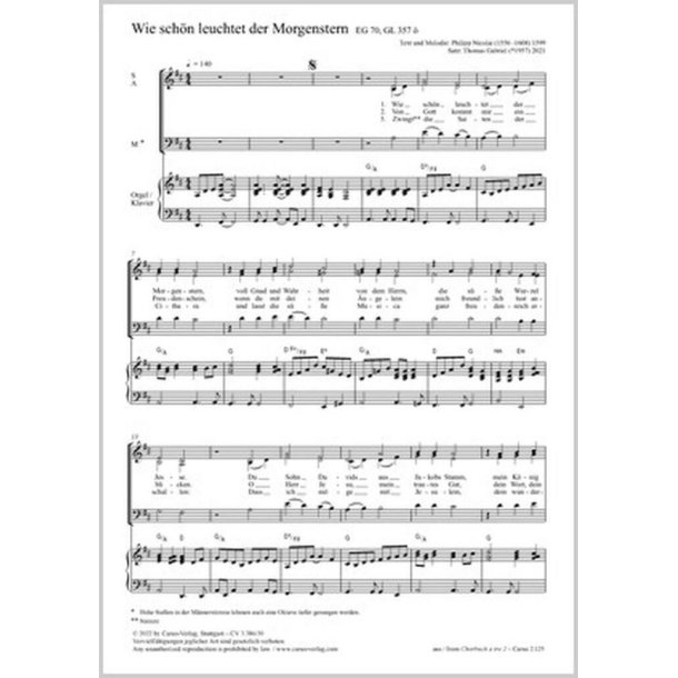 Wie sch&ouml;n leuchtet der Morgenstern : D major