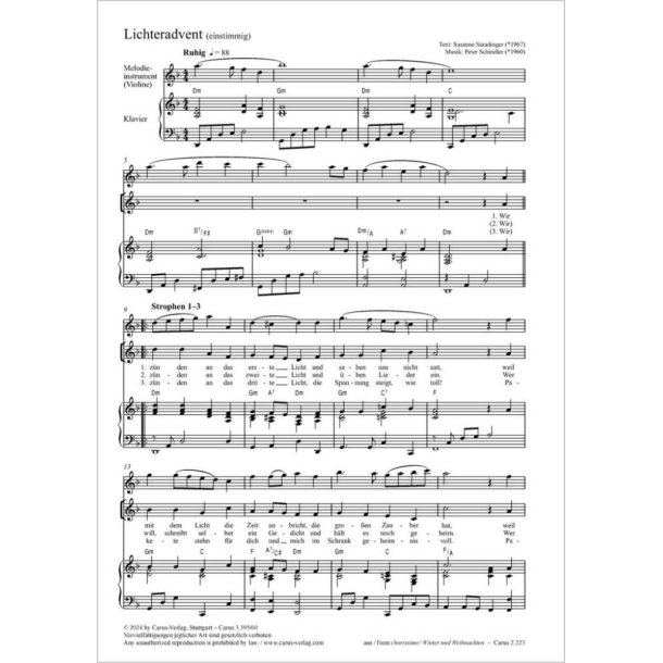 Lichteradvent. Einstimmige Fassung : D minor / E minor