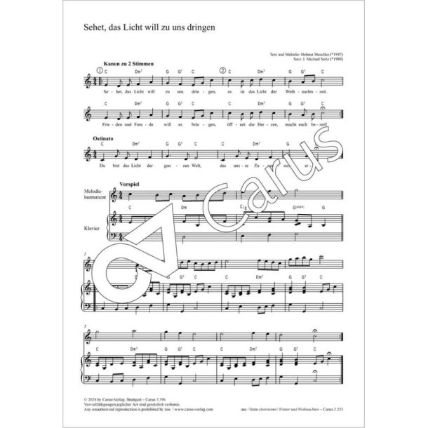 Sehet, das Licht will zu uns dringen - C major : Kanon zu 4 Stimmen