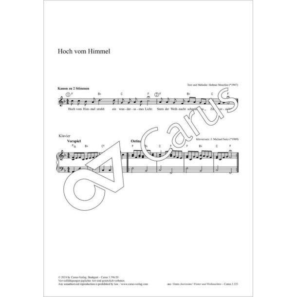 Hoch vom Himmel : Kanon zu 2 Stimmen