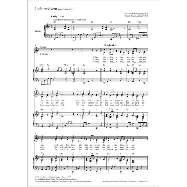 Lichteradvent. Zweistimmige Fassung : D minor / E minor