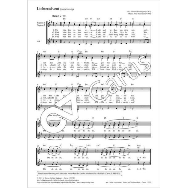 Lichteradvent. Dreistimmige Fassung : D minor / E minor