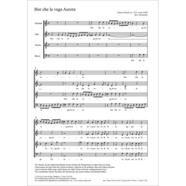 Hor che la vaga Aurora : from: Ghirlanda de madrigali a quatro voci, Venedig 1593