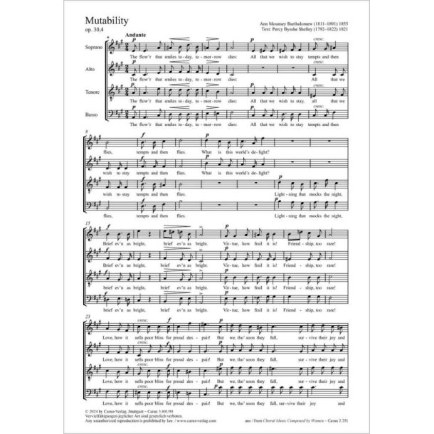 Mutability - A major, Op. 30,4 : nr. 4 from: Six Four-Part Songs op. 30, London 1855