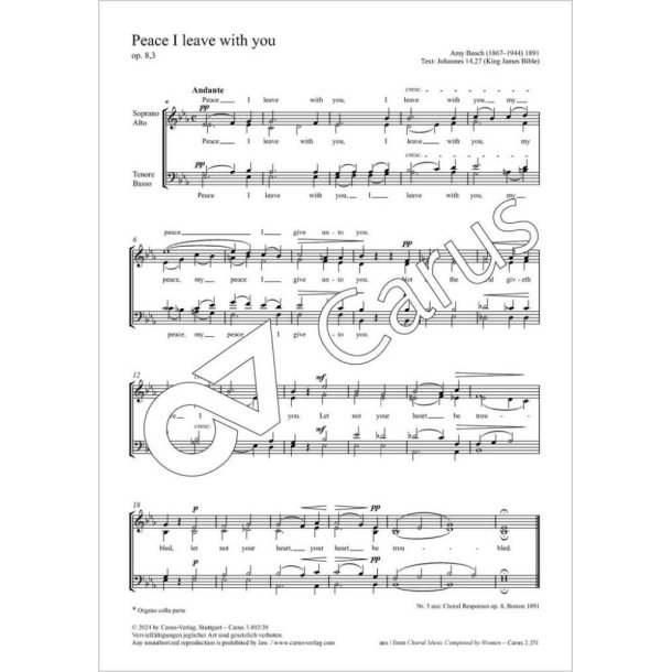 Peace I leave with you - E flat major, Op. 8,3 : nr 3 from: Choral Responses op. 8, Boston 1891