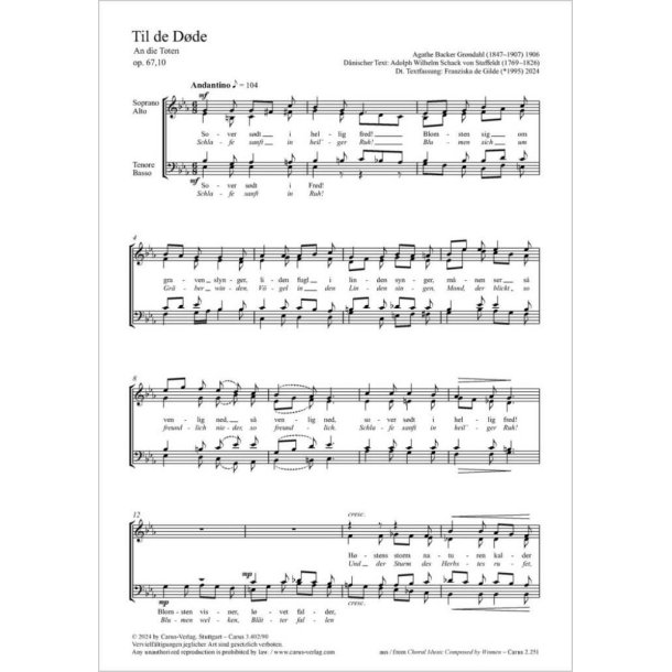Til de Dode - E flat major, Op. 67,10 : To the dead