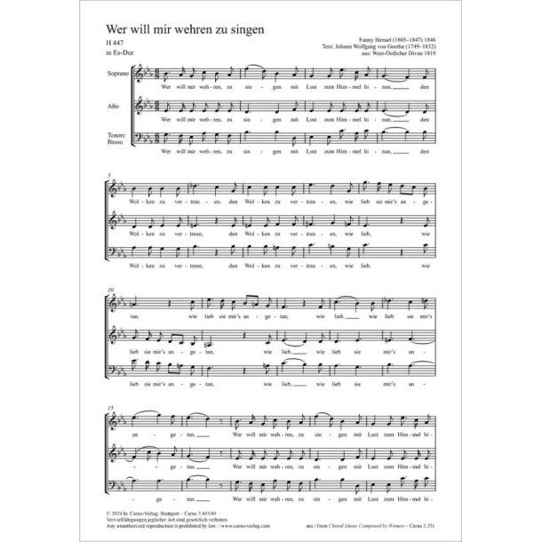 Wer will mir wehren zu singen : H 447