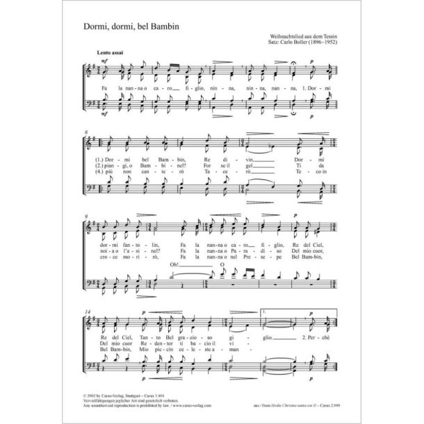 Dormi, dormi, bel Bambin : E minor
