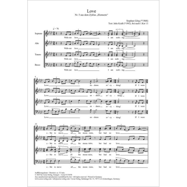 Love : from: Elements. Cycle in Five Movements