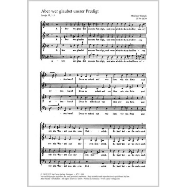 Aber, wer glaubet unsrer Predigt : aus: Paradisus Musicus