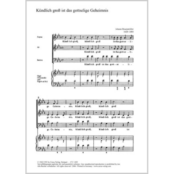 K&uuml;ndlich gro&szlig; ist das gottselige : Es-Dur