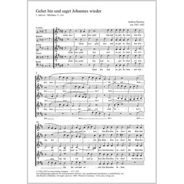Geht hin und saget Johannes wieder : aus: Deutsche Sonnt&auml;gliche Evangelienspr&uuml;che