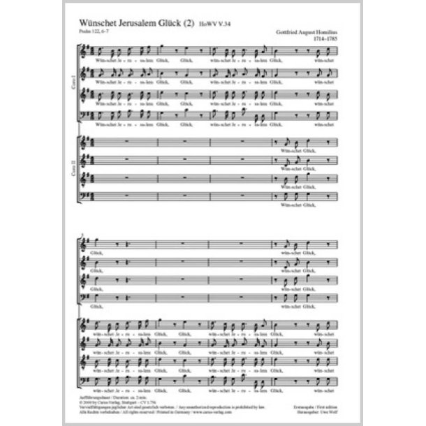 W&uuml;nschet Jerusalem Gl&uuml;ck [2] : G-Dur