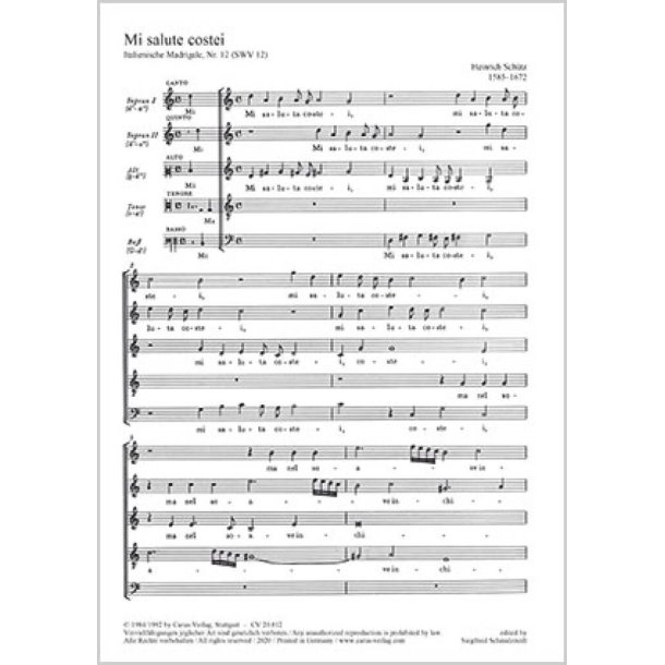 Mi saluta costei [Es gr&uuml;&szlig;t mich die Sch&ouml;ne] : Saluto nocevole. Aus: Italienische Madrigale